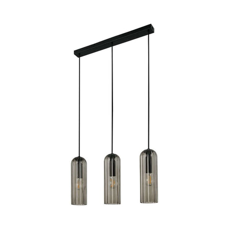 Pendelleuchte Miella 3-Rail mit elegantem, geripptem Glas und modernem Design, ideal für Esstisch und Kücheninsel.