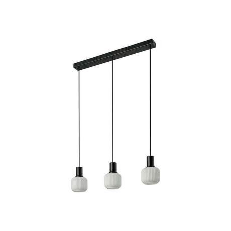 Milford Mini 3-Rail pendant light with opal white glass and a black metal design.
