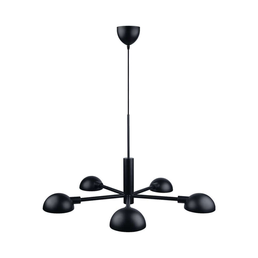 Pendelleuchte Nomi in elegantem schwarzen Design mit mehreren Diffusoren für blendfreies Licht.