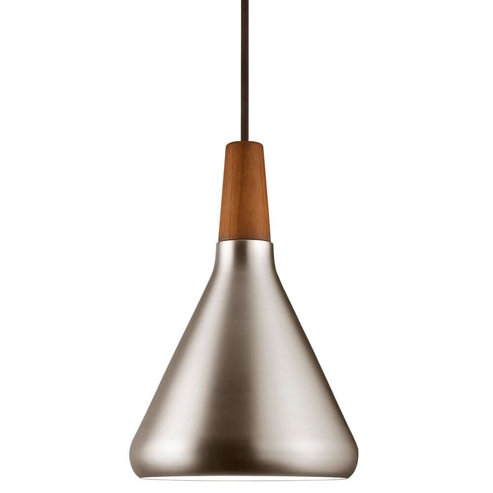 Pendelleuchte Nori 18 mit metallischem Lampenschirm und Holzgriff, minimalistisch und Nordic Design