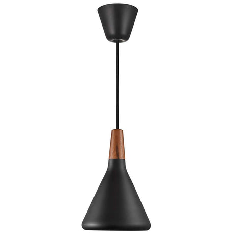 Pendelleuchte Nori 18 in Schwarz mit geöltem Nussbaumholz für nordischen Minimalismus