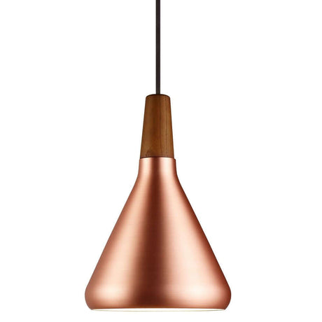 Pendelleuchte Nori 18 aus Kupfer mit Holzdetails, nordisches Design, minimalistisch und elegant.