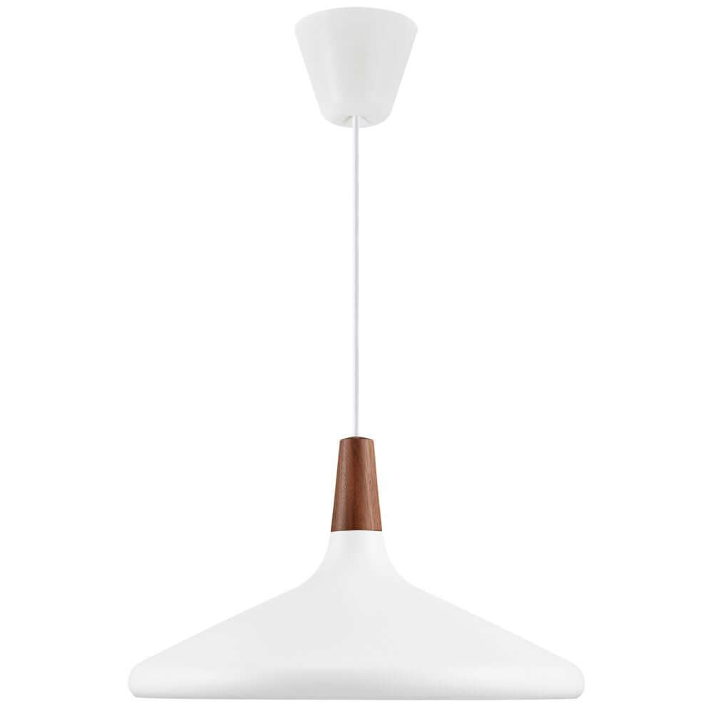 Pendelleuchte Nori 39 in Weiß mit Nussbaumholz; nordischer Minimalismus für jede Einrichtung.