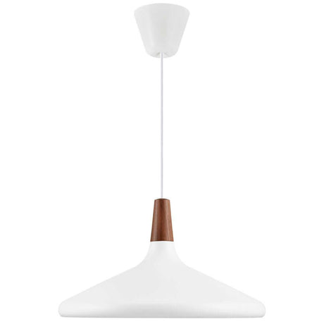 Pendelleuchte Nori 39 in Weiß mit Nussbaumholz; nordischer Minimalismus für jede Einrichtung.