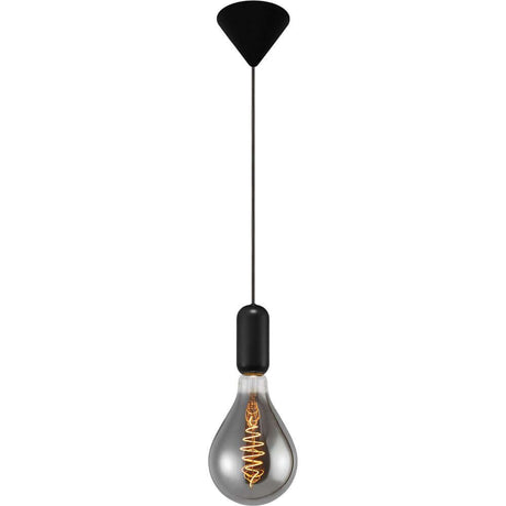 Pendelleuchte Notti E27 Schwarz in harmonischer Form mit dekorativer Glühbirne.