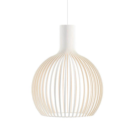 Octo Small 4241 pendant light made of wood Ø 45 cm with curved wooden slats made of Finnish birch wood.