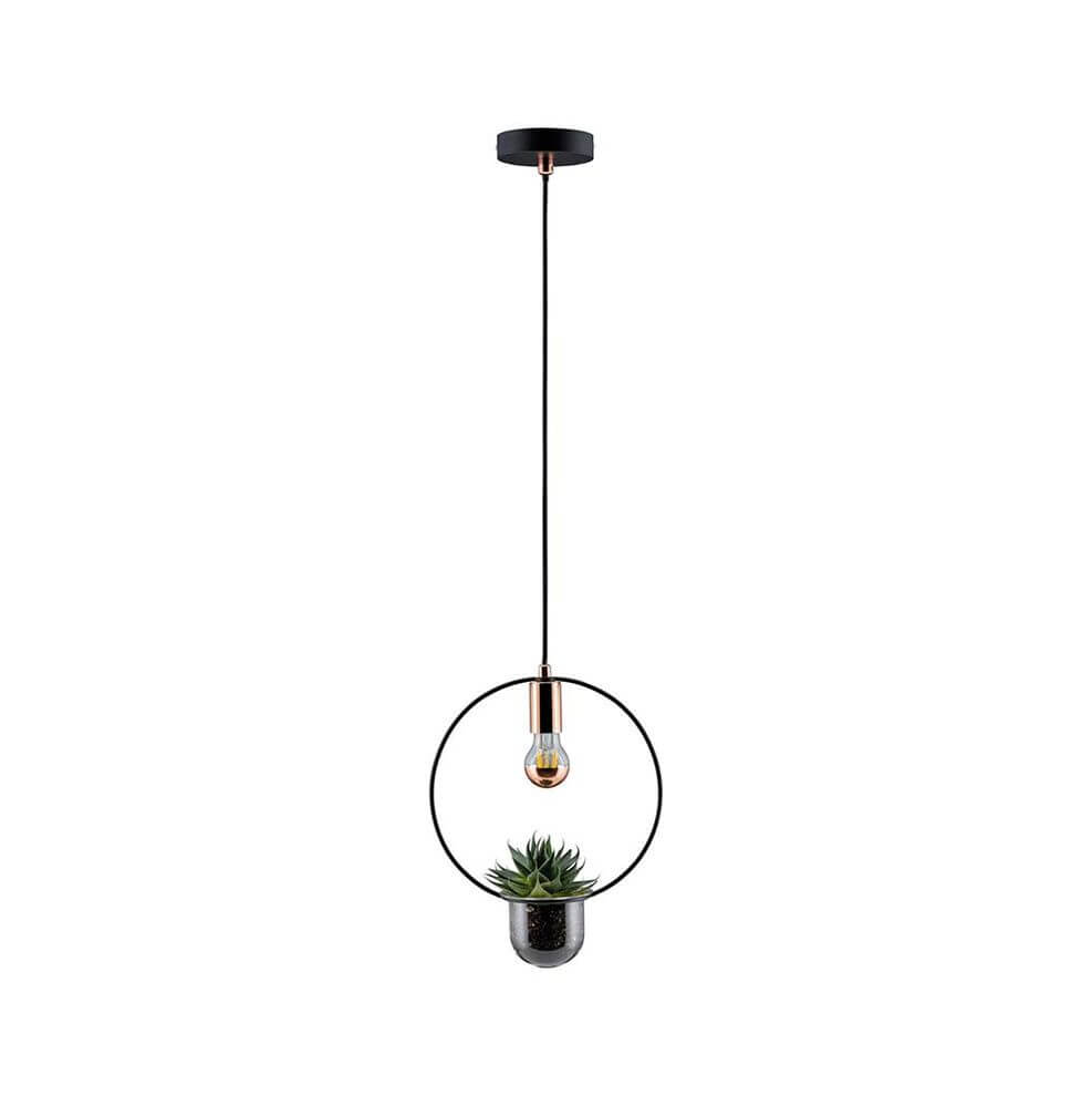 Pendelleuchte Pflanzenleuchte Neordic Tasja Schwarz, Kupfer mit Zimmerpflanze im Urban Jungle Stil.