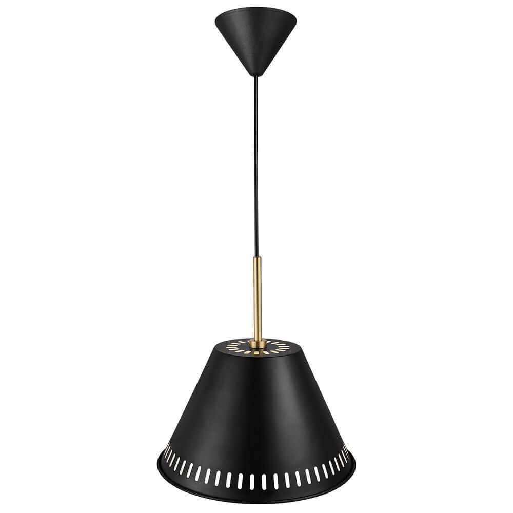 Pendelleuchte Pine in modernem Design mit schwarzem Lampenschirm und goldenen Akzenten.