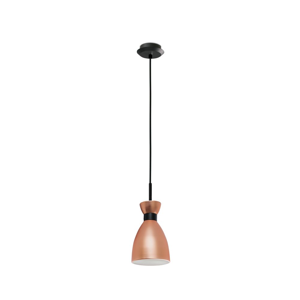 Pendelleuchte RETRO E14 Kupfer im modernen Design mit kupferfarbenem Schirm und schwarzem Kabel.