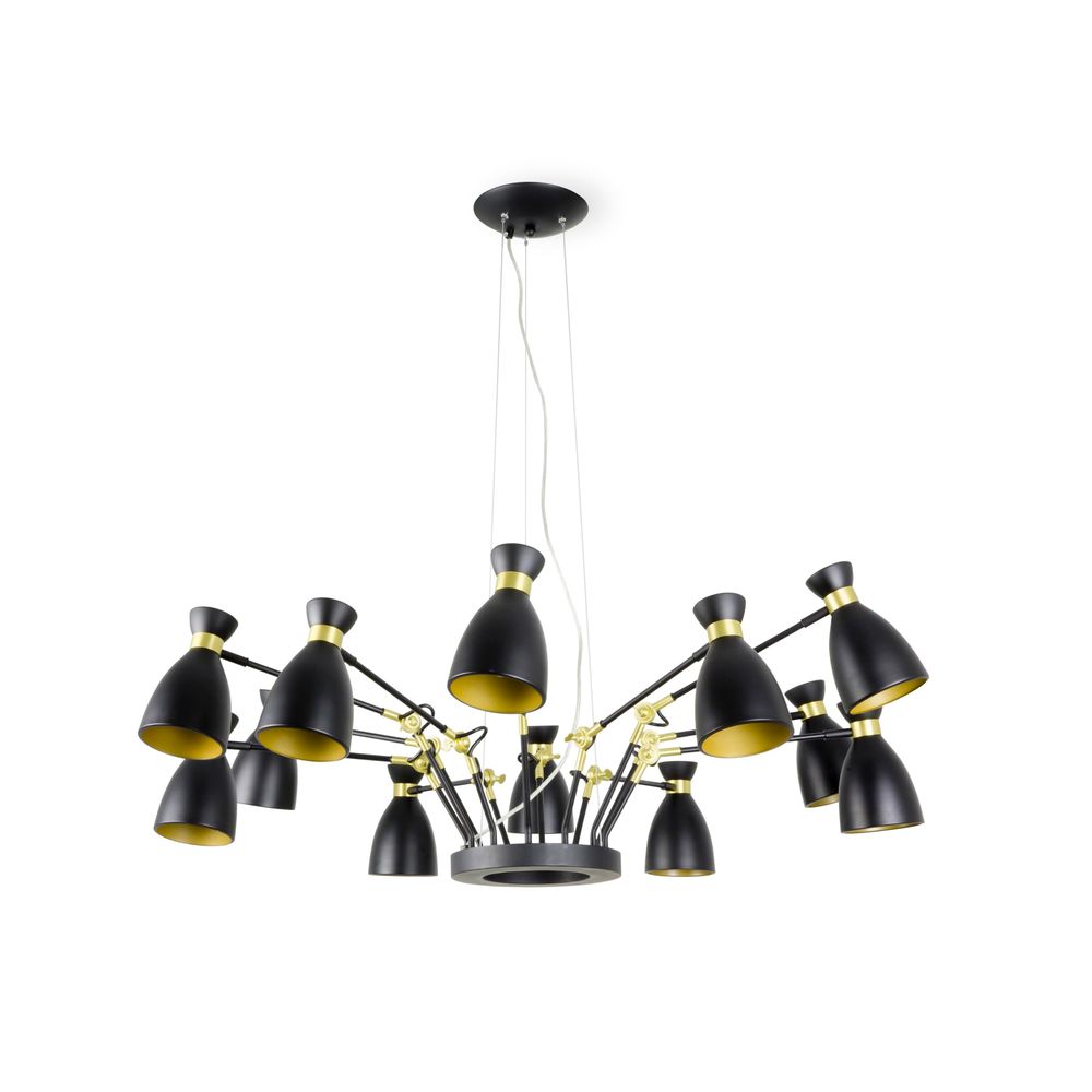 Pendelleuchte RETRO Schwarz, Goldfarben mit modernem Design und mehreren Lampenschirmen.