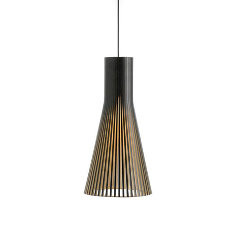 Secto Small 4201 pendant light in wood Ø 25cm in a stylish design with wooden strips and soft light.