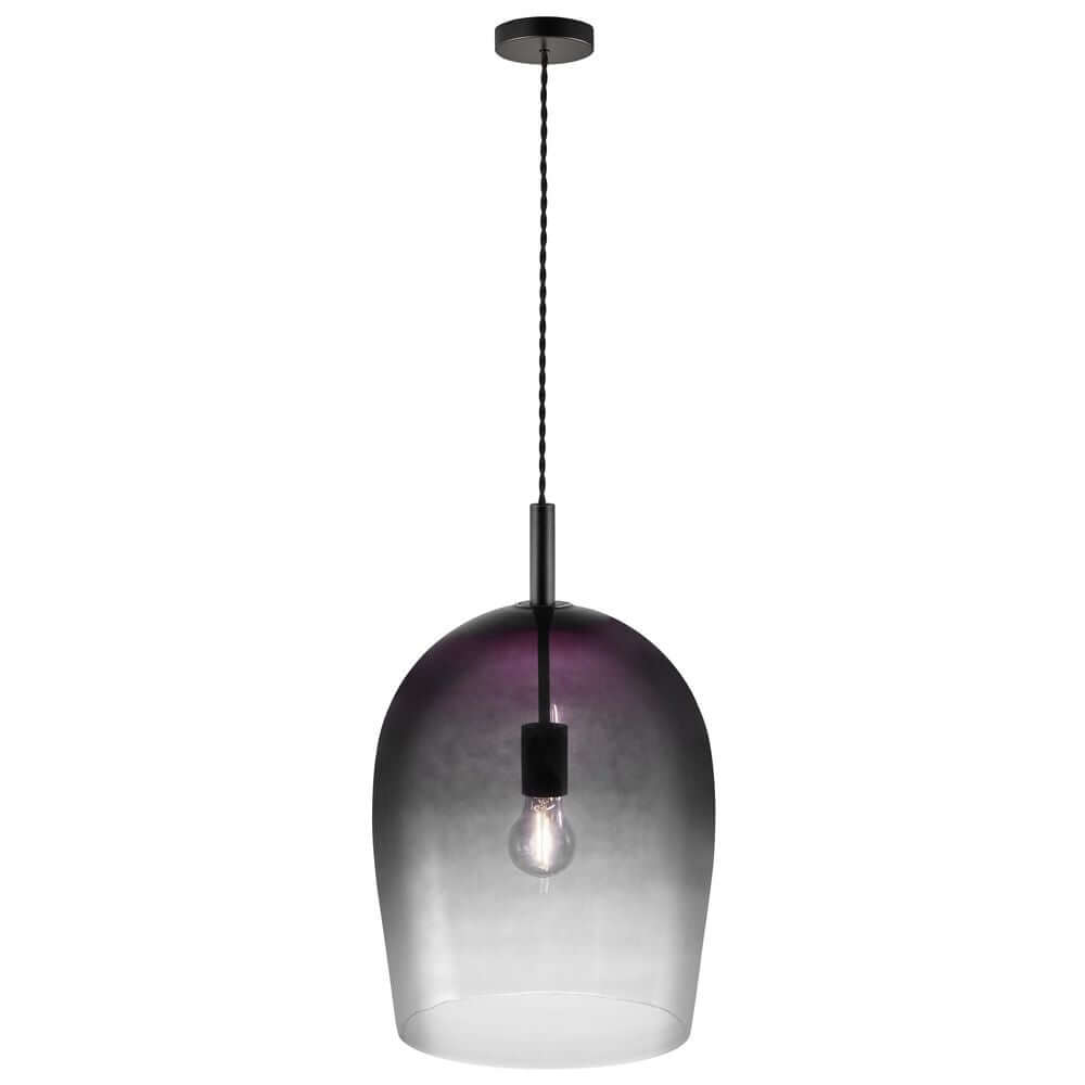 Pendelleuchte Uma 30 in modernem Design mit schwarzem Kabel und farbigem Glasschirm.
