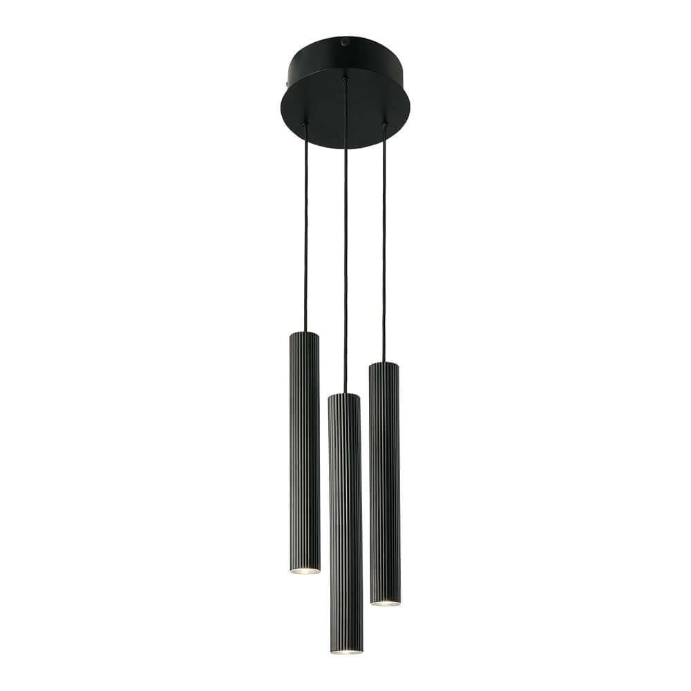 Pendelleuchte Vico 3-Rondel in Schwarz, minimalistisch mit gerippter Oberfläche, ideal für Esstischbeleuchtung.