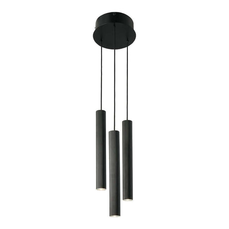 Vico 3-Rondel pendant light with a minimalist, ribbed surface and downward-directed lighting.