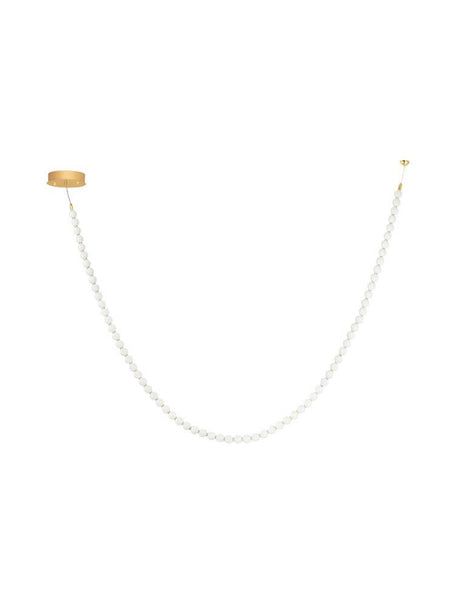 Perla LED ceiling light 70-light 3000K gold with an elegant pearl chain for suspension in gold.