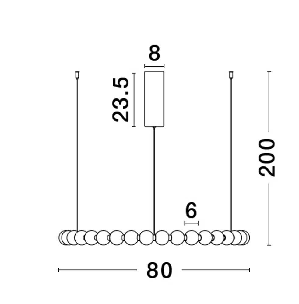 Perla LED Pendelleuchte 36-flammig Ø 80cm 3000K – technische Zeichnung mit Maßen Ø80 cm Höhe 200 cm Abstand 6 cm Baldachin 8×23,5 cm
