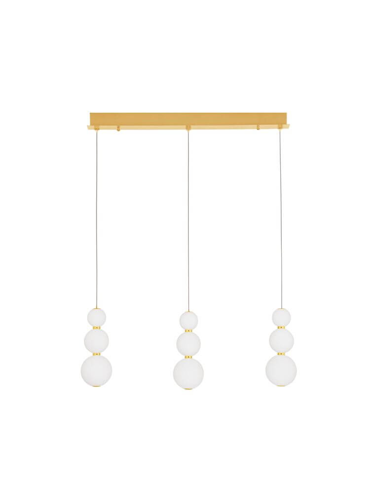 Perla LED Pendelleuchte Balken 70cm 9-flammig 3000K Gold mit runden Opalglas-Elementen