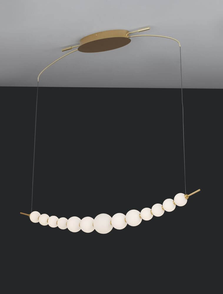 Perla LED Pendelleuchte Tiefbogen 13-flammig 3000K in edlem Design mit Opalglas und Chrommetall.