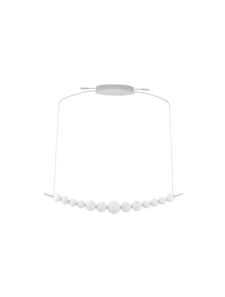 Perla LED Pendelleuchte Tiefbogen 13-flammig 3000K mit minimalistischen weißen Kugeln und elegantem Design.