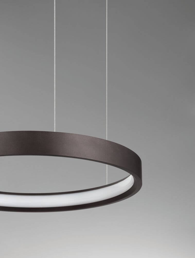 Perrine LED Pendelleuchte Ø 40cm 3000K – schlanker gebürsteter Aluminium-Leuchtring mit diffuser Kunststoff-Applikation, ideal über Esstisch oder Home-Office