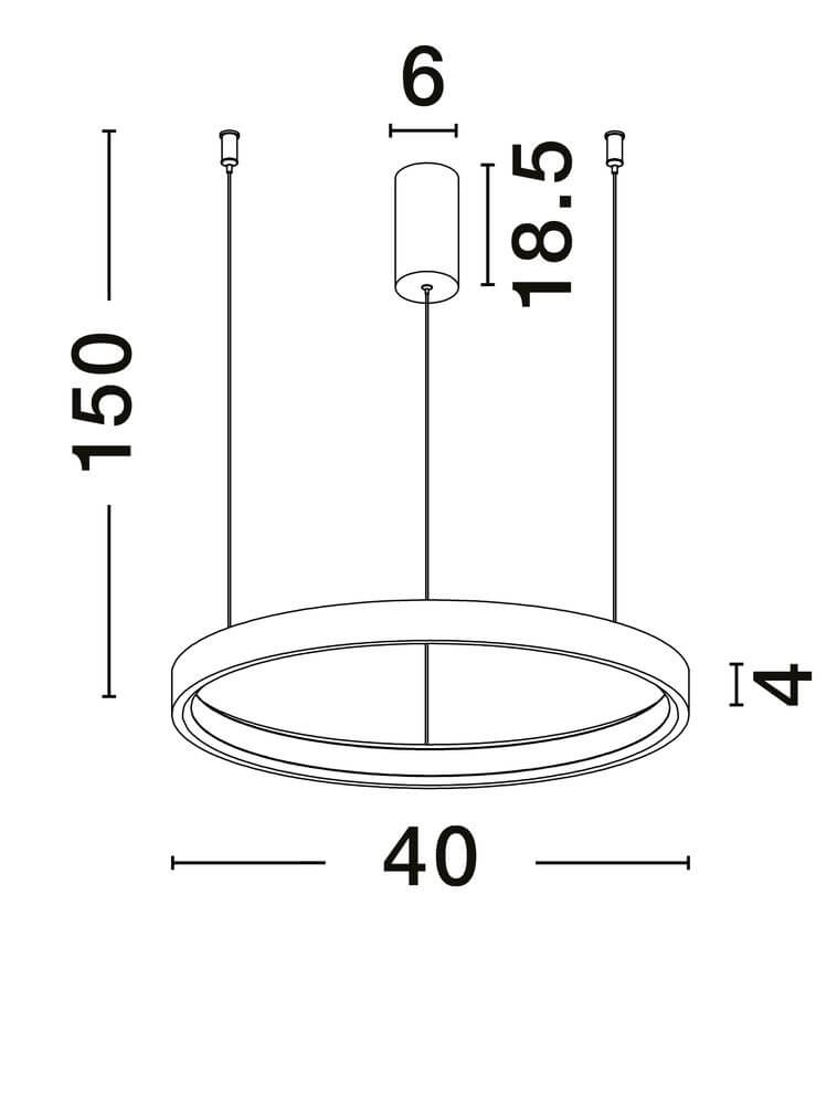 Perrine LED Pendelleuchte Ø 40cm 3000K - technische Zeichnung mit Abmessungen (Ø40 cm, Höhe einstellbar bis 150 cm)