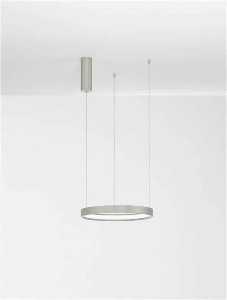 Alt Tag: Perrine LED Pendelleuchte Ø 40cm 3000K hängende LED-Ringleuchte aus gebürstetem Aluminium, minimalistisches Designerlicht über Esstisch oder Büro