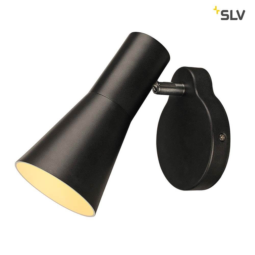 Phelia Wandleuchte in Schwarz mit konischem Schirm und Schalter, ideal für Halogen und LED Leuchtmittel.