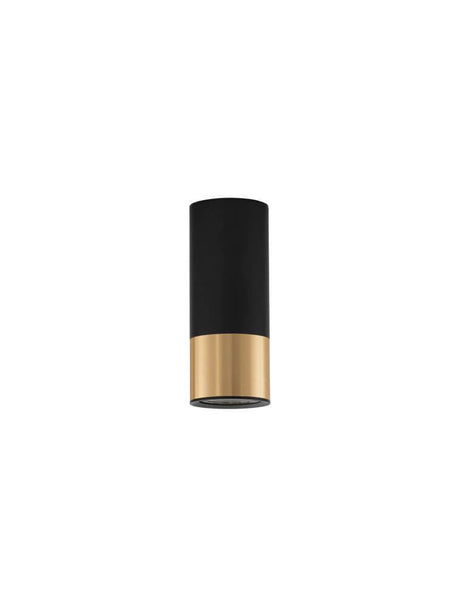 Picto ceiling light GU10 Ø 6cm Black, Gold – black cylindrical ceiling light with a gold-colored collar, warm white LED light, minimalist design