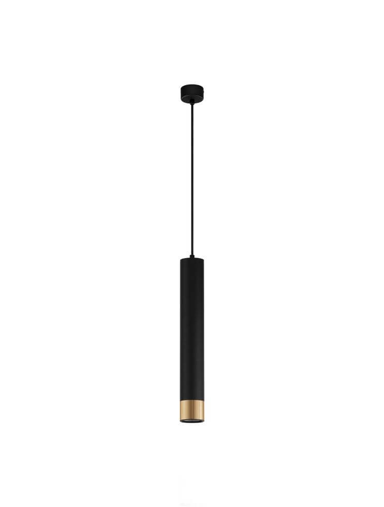 Picto Pendelleuchte GU10 Ø 6cm Schwarz, Gold – zylindrische Pendelleuchte mit mattschwarzem Aluminiumschirm und goldener Metallkante