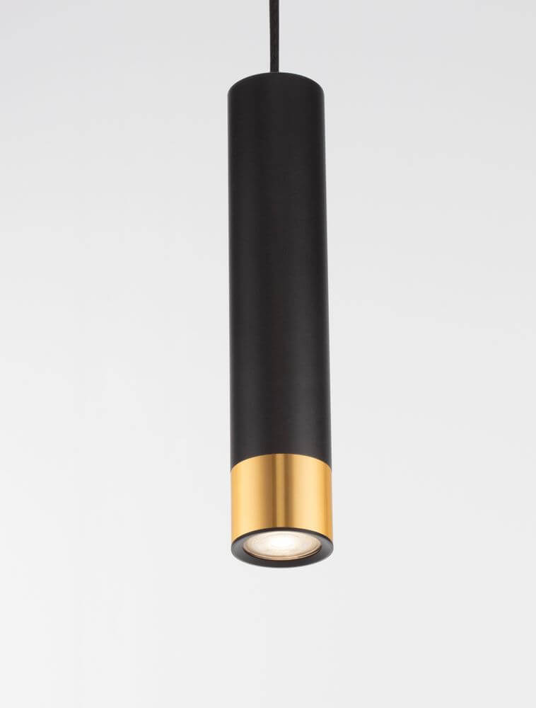 Picto Pendelleuchte GU10 Ø 6cm Schwarz, Gold - schlanker schwarzer Aluminium-Zylinder mit goldener Akzentleiste, gerichtetes Licht für moderne Wohnräume