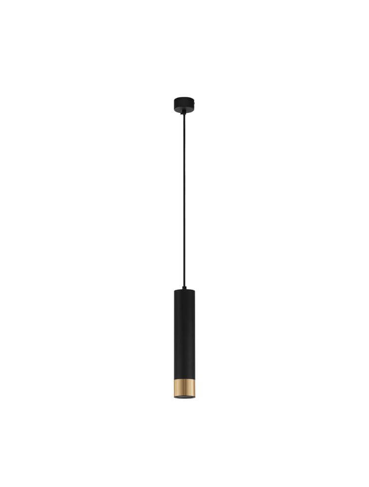 Alt Tag: Picto Pendelleuchte GU10 Ø 6cm Schwarz, Gold – schlanke Zylindrische Hängeleuchte in mattschwarz mit goldener Details, Aluminium