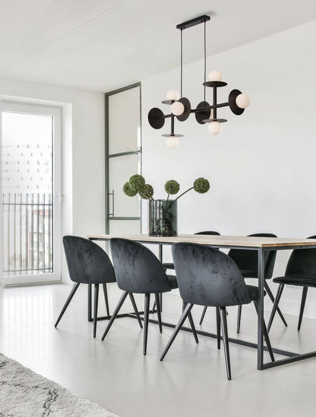 Pielo pendant light G9 beam 32cm, 8-light in a modern dining room with elegant chairs.
