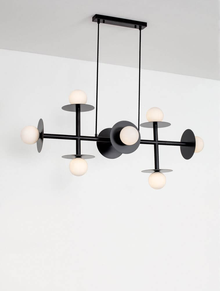 Pielo Pendelleuchte G9 Balken 32cm8-flammig - moderner Kronleuchter aus Metall und Glas für elegantes Wohndesign.