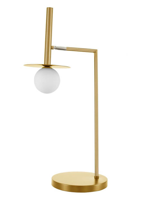 Pielo Tischleuchte G9 H 68cm Ø 32cm in modernem Design mit goldenem Metall und Opalglas.