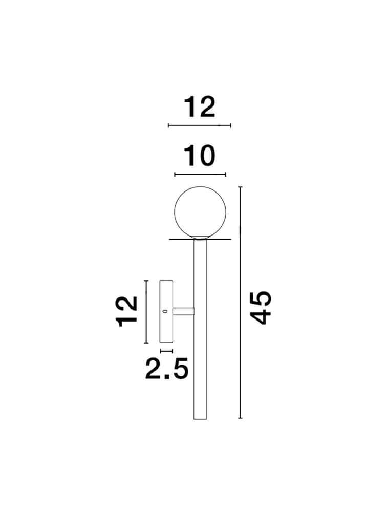 Maßzeichnung der Pielo Wandleuchte G9 H 45cm mit Abmessungen in cm.