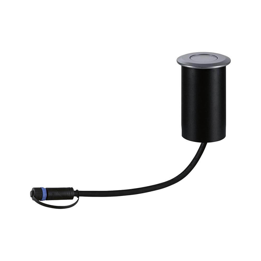 Plug & Shine LED Boden Einbauleuchte Grau IP67 mit flexibler Verbindung und wetterbeständigem Design.