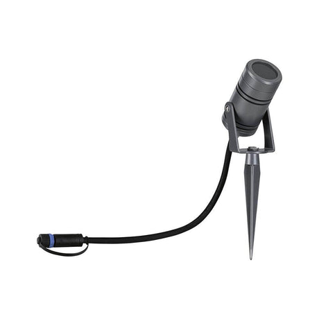 Spot de jardin Plug & Shine LED Radon IP65 gris avec design résistant aux intempéries et faisceau lumineux flexible.