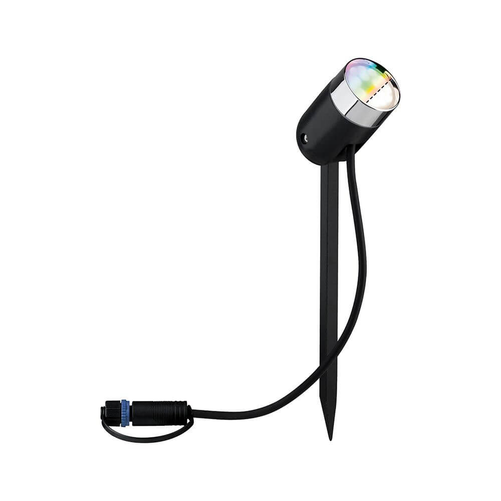 Plug & Shine LED Gartenstrahler Smart Home Zigbee Anthrazit IP65 mit RGBW-Farbwechsel und Erdspieß.