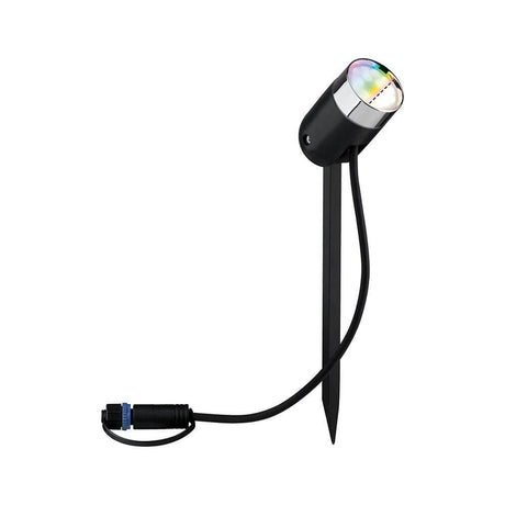 Plug & Shine LED Gartenstrahler Smart Home Zigbee Anthrazit IP65 mit RGBW-Farbwechsel und Erdspieß.