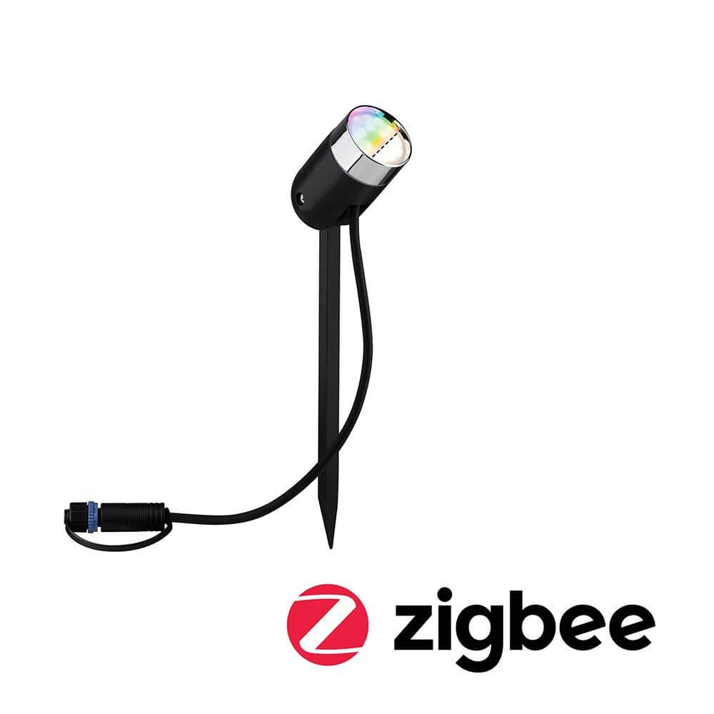 Plug & Shine LED Gartenstrahler Smart Home Zigbee Anthrazit IP65 mit RGBW-Farbwechsel für Gärten.