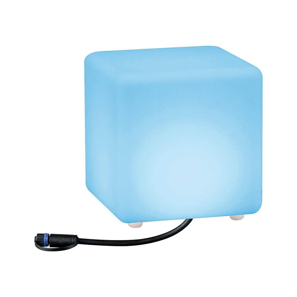 Beleuchteter Plug & Shine ZigBee Cube in Blau mit Stromkabel, ideal für Terrasse oder Balkon