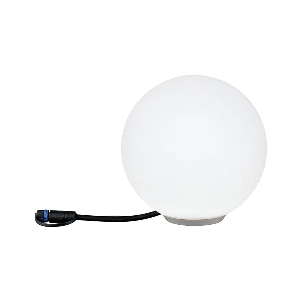 LED Lichtobjekt Globe Plug & Shine in Weiß mit schwarzem Kabel für smartes Zuhause.
