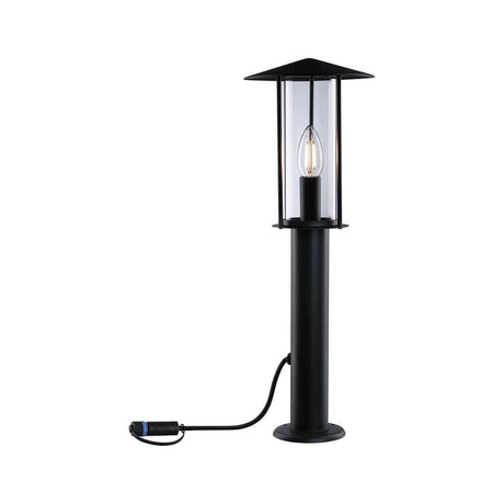 Plug & Shine LED Pollerleuchte Classic Anthrazit mit klarem Glasschirm und nostalgischem Design für den Außenbereich.