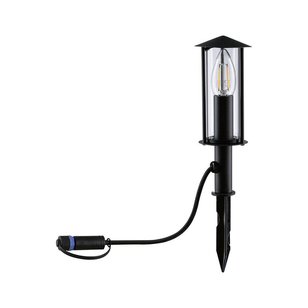 Plug & Shine LED Spieß-Pollerleuchte Classic Mini Anthrazit mit klaren Glasschirm für nostalgisches Licht im Garten