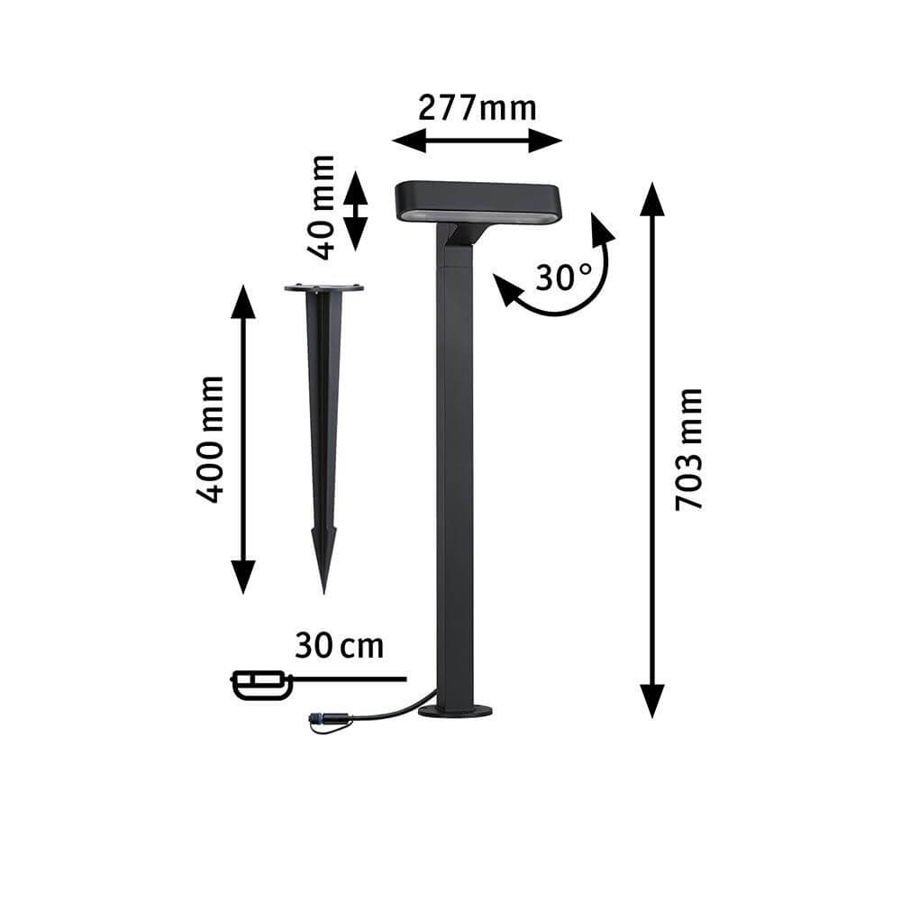 Plug & Shine LED Pollerleuchte Ito Horizontale Ausrichtung IP65 mit Maßen und technischem Design