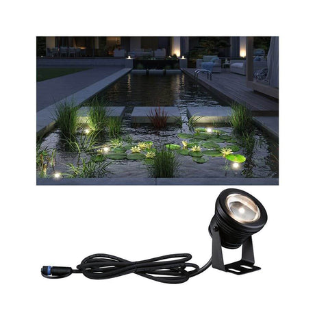 Plug & Shine LED Spot pour bassin IP68 noir avec câble d'alimentation pour l'éclairage du bassin et du jardin.