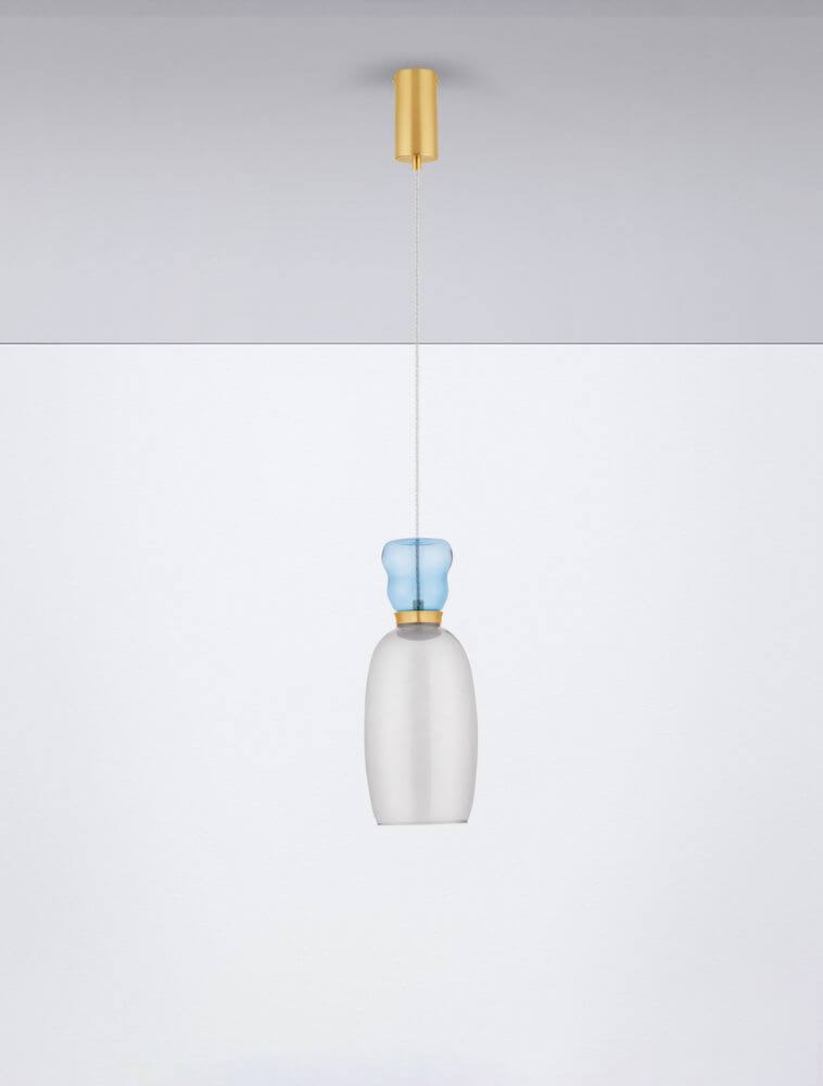 Pluma LED Pendelleuchte Ø 15cm 3000K Mehrfarbig mit goldener Aufhängung und buntem Leuchtenschirm