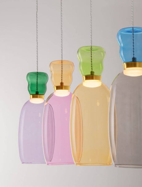 Pluma pendant light beam 91 cm 4-light 3000K multicolour with organically shaped glass attachments in vibrant colours.