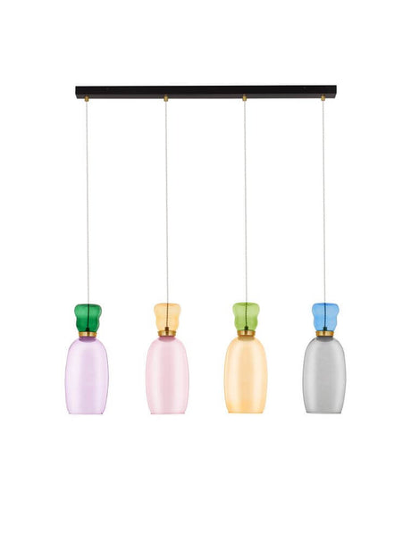 Pluma pendant light beam 91 cm 4-light 3000K multicolour with colourful glass attachments