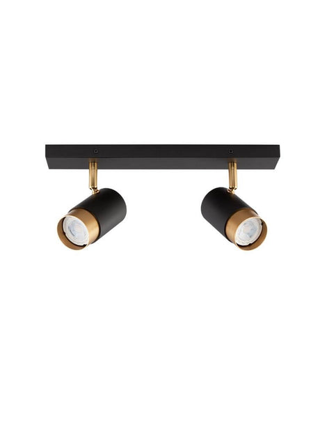 Pogno Deckenleuchte 2-flammig Schwarz, Gold: moderne LED-Deckenleuchte mit zwei schwenkbaren Strahlern